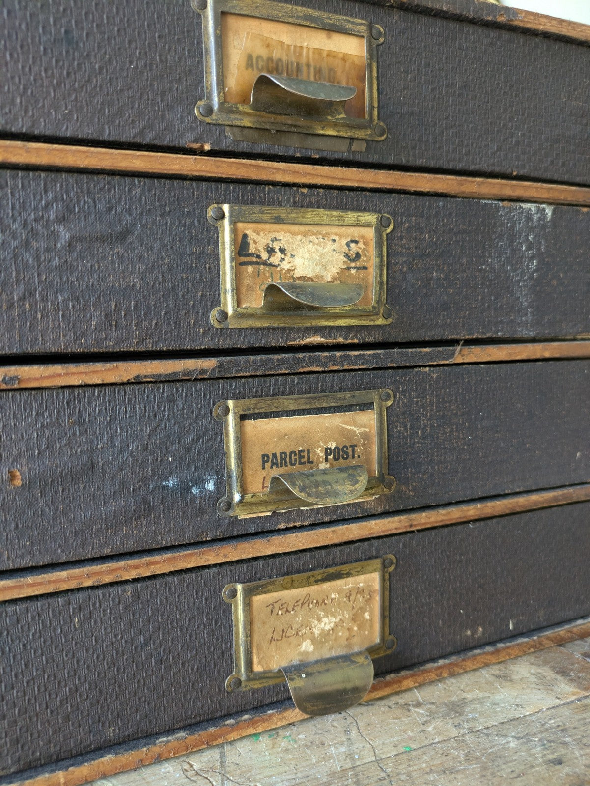 Vintage 4 Drawer Stationary Drawers Box Display Cabinet Industrial Office Desk 
