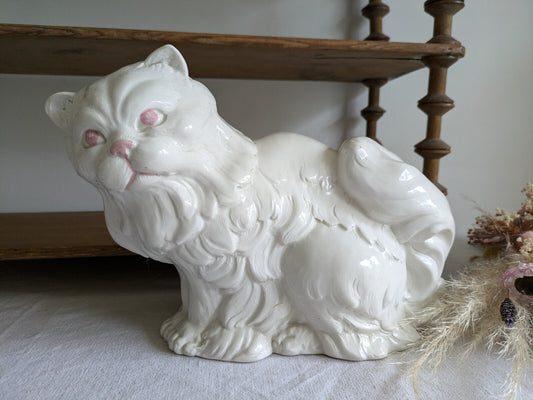XL VTG Italy Ceramic White Persian Cat Statue Figurine Long Haired Ornament 70s