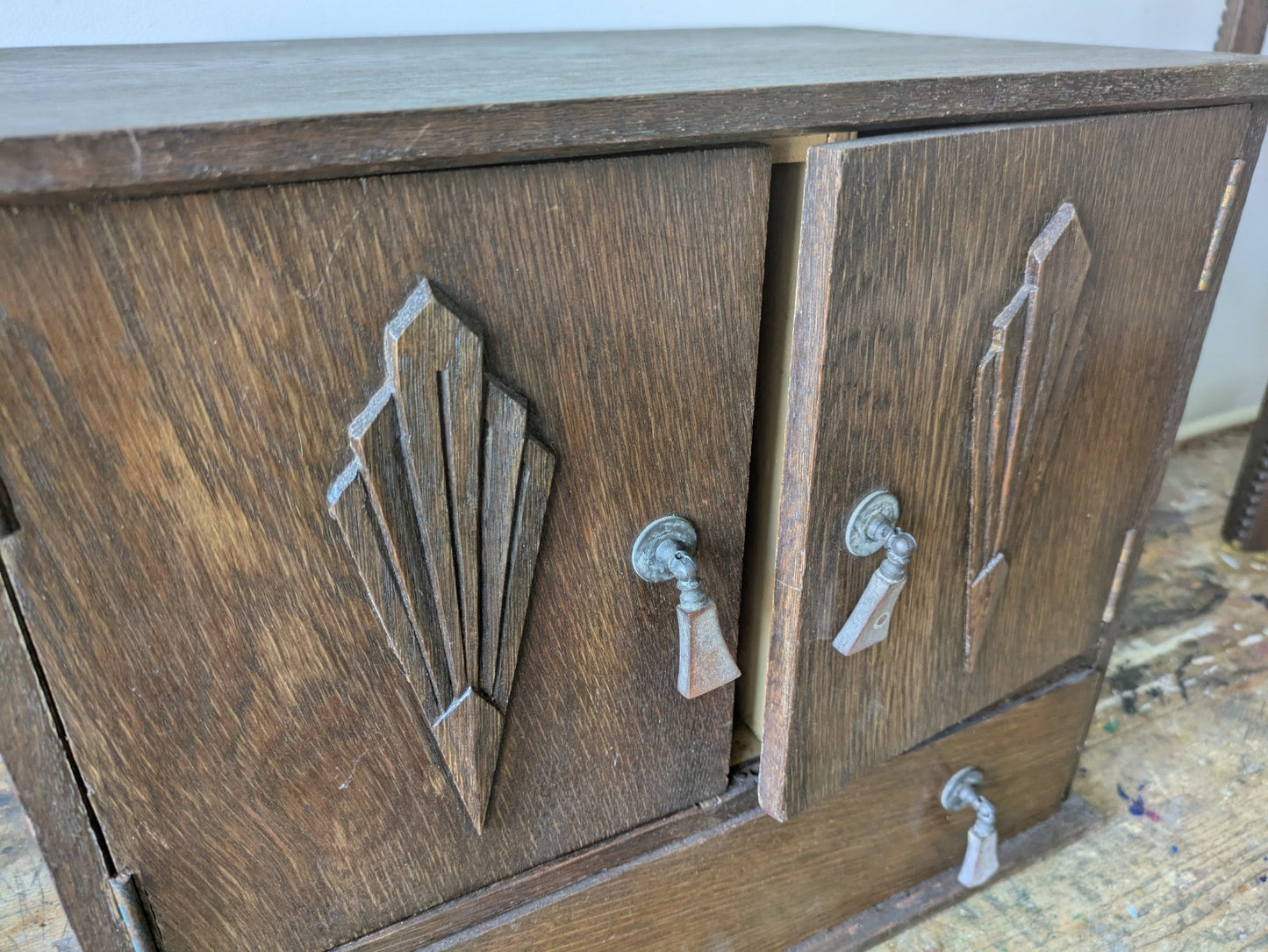 Antique Art Deco Oak Double Fronted Bathroom Wall Vtg Smokers Cabinet Medical 