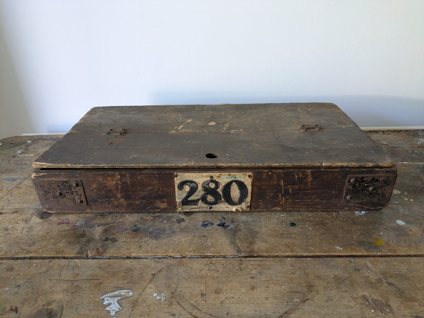 1940s VTG Bus Wooden Box Lid Compartment Storage Crate Display Artist Tool Chest