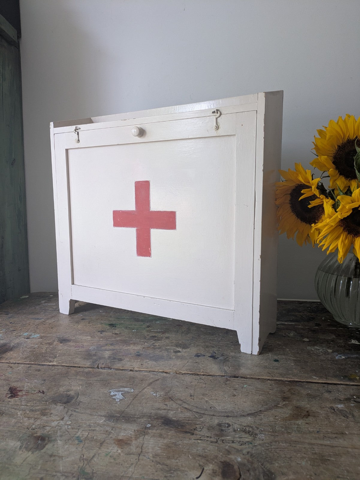 Vintage first aid medicine cabinet bathroom Wood Medical Chemist Prop Cupboard 