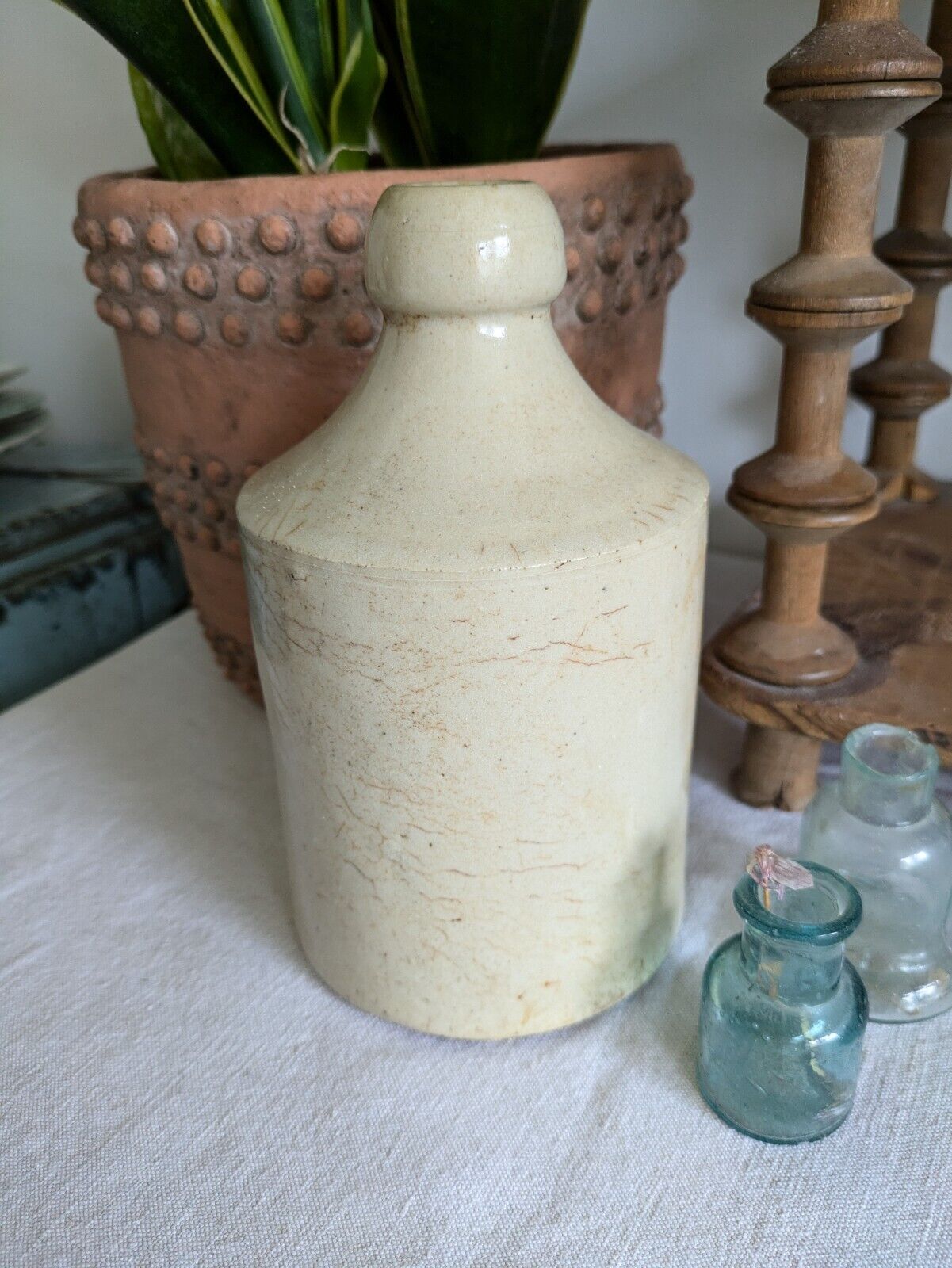 1x XL Cream glaze Stoneware Vintage Earthenware Pot vase Victorian Bottle Ink.!
