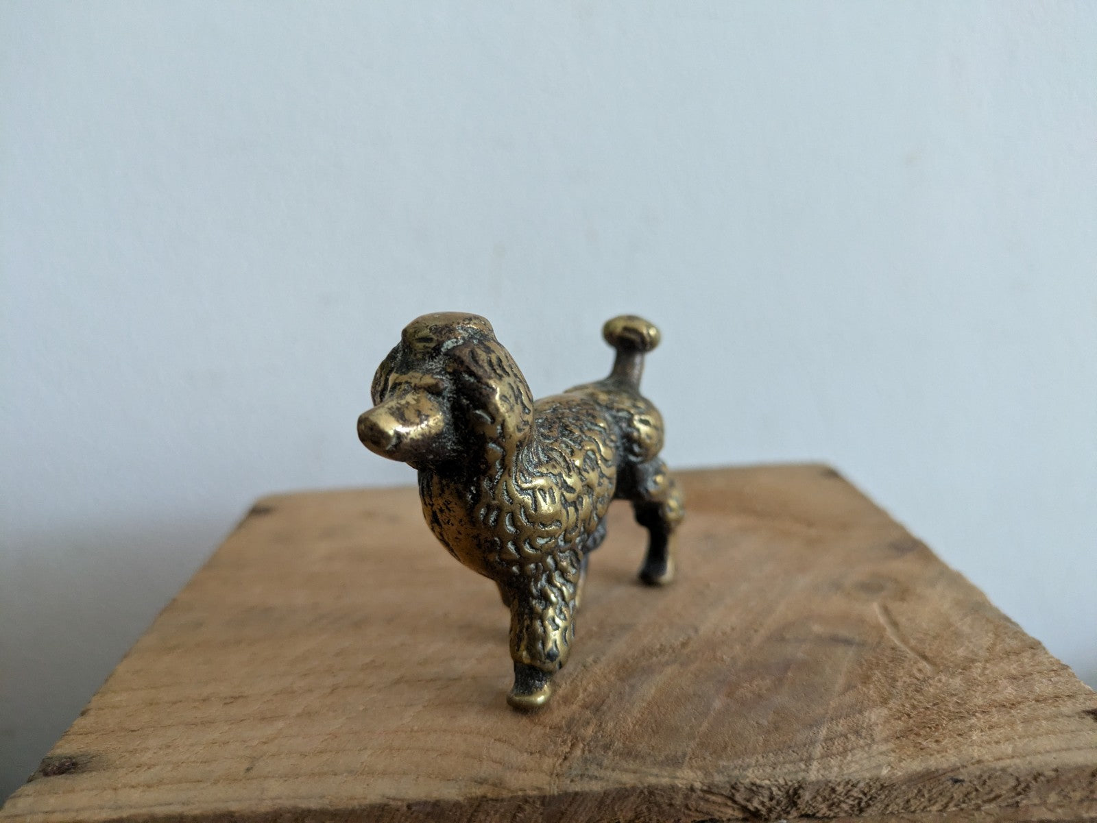 Vintage Small Solid Brass Poodle Ornament Figurine Prop Dog Mid Century Original