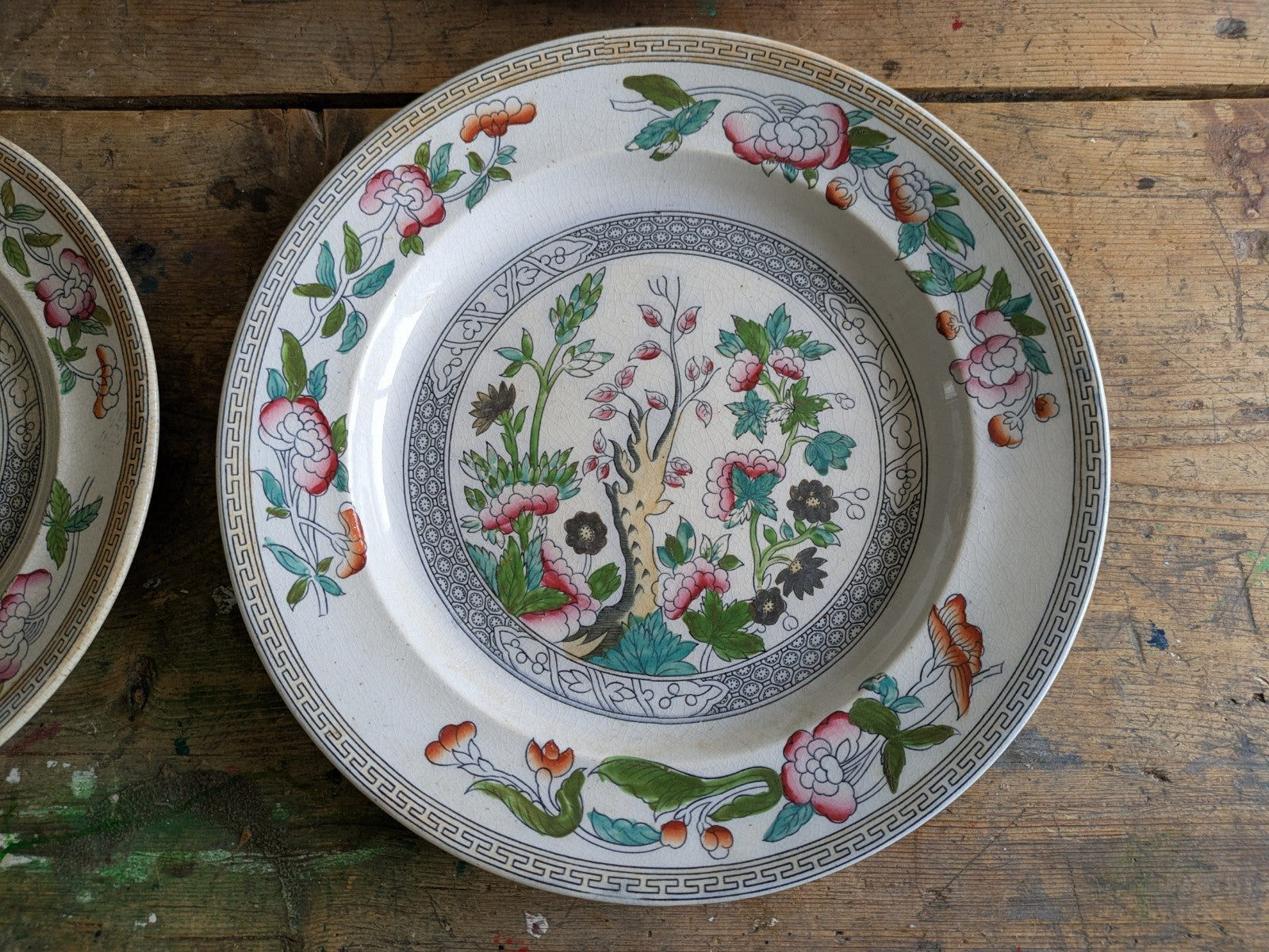 4 1860's Thomas Booth & Co Indian Tree Plates & 1x Wedgwood Plate Antique VTG 