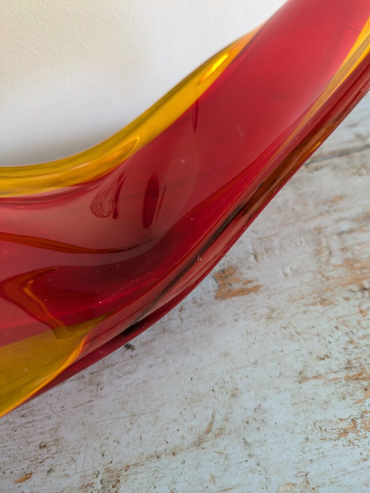 Viartec Murano Style Selenium Red And Orange Spanish Glass Sculpture UV Glow Vgc