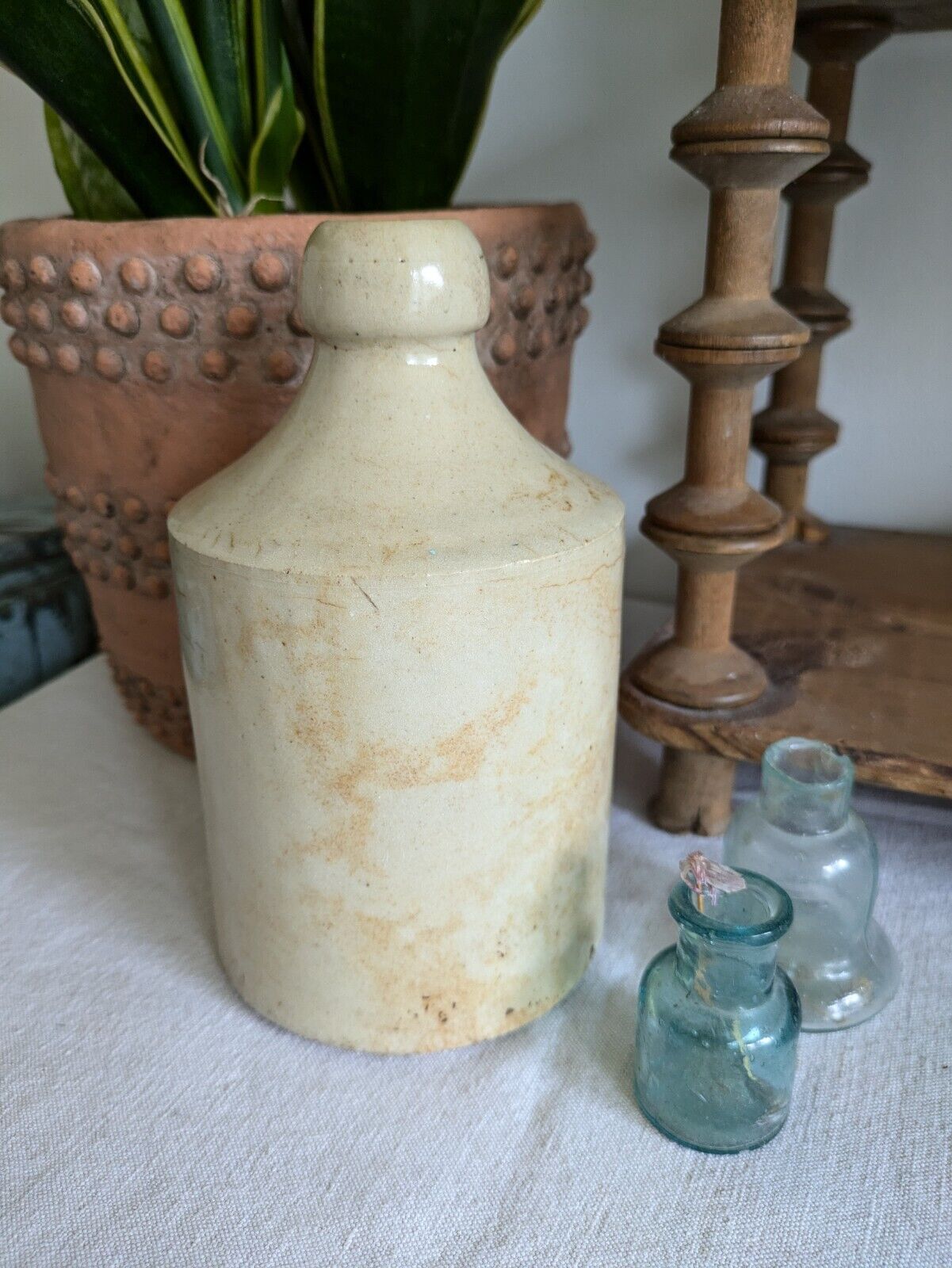 1x XL Cream glaze Stoneware Vintage Earthenware Pot vase Victorian Bottle Ink.!
