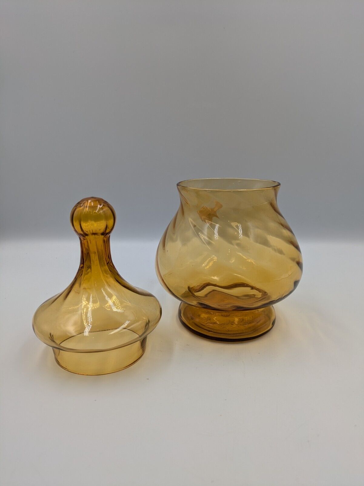 Vintage Empoli Amber Glass Circus Tent Candy Dish Optic Apothecary Jar Italy Vgc
