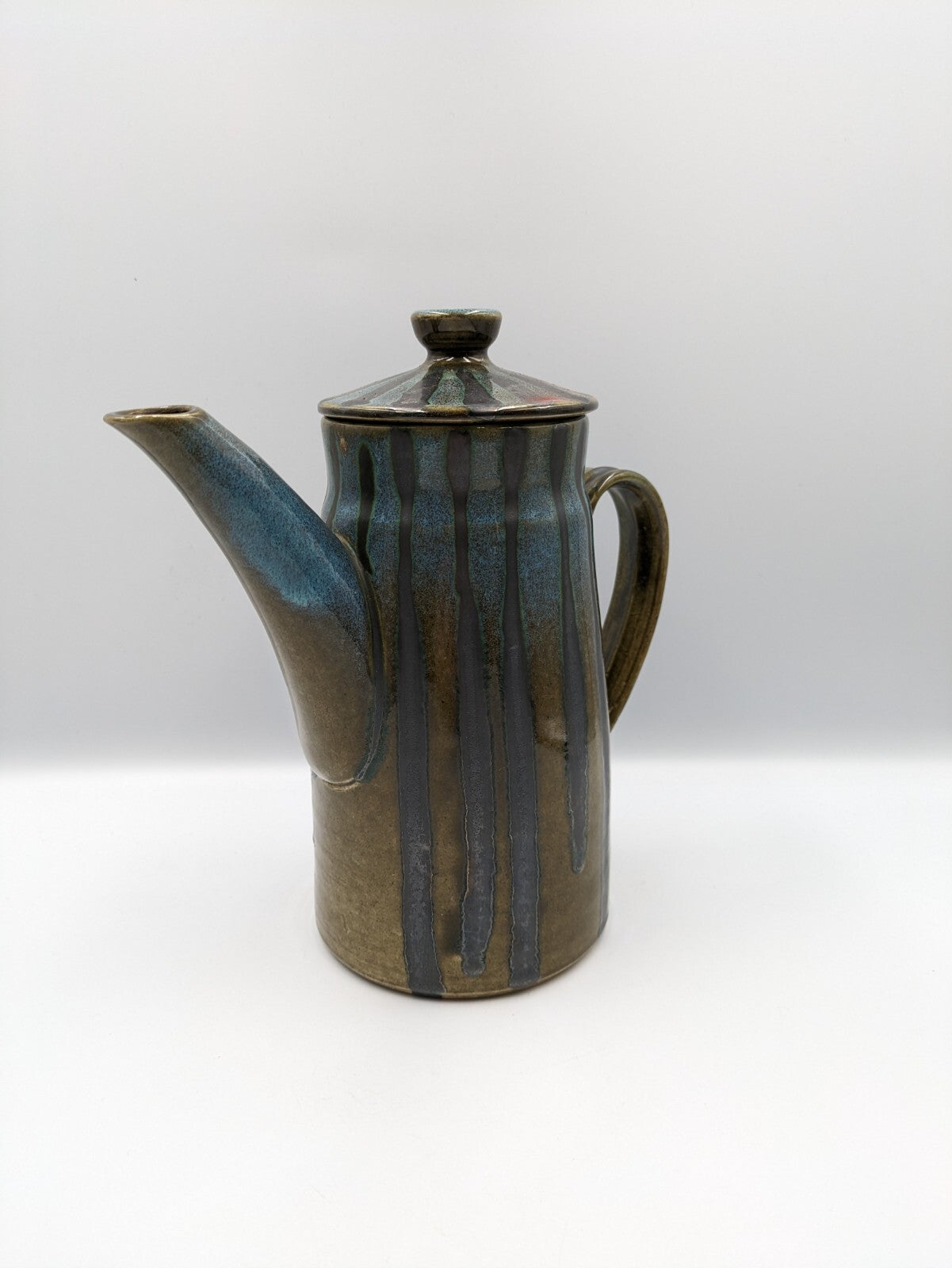 Stoneware Coffee Pot Tall Teapot Textured Design W Lid Vintage Mid Century Retro