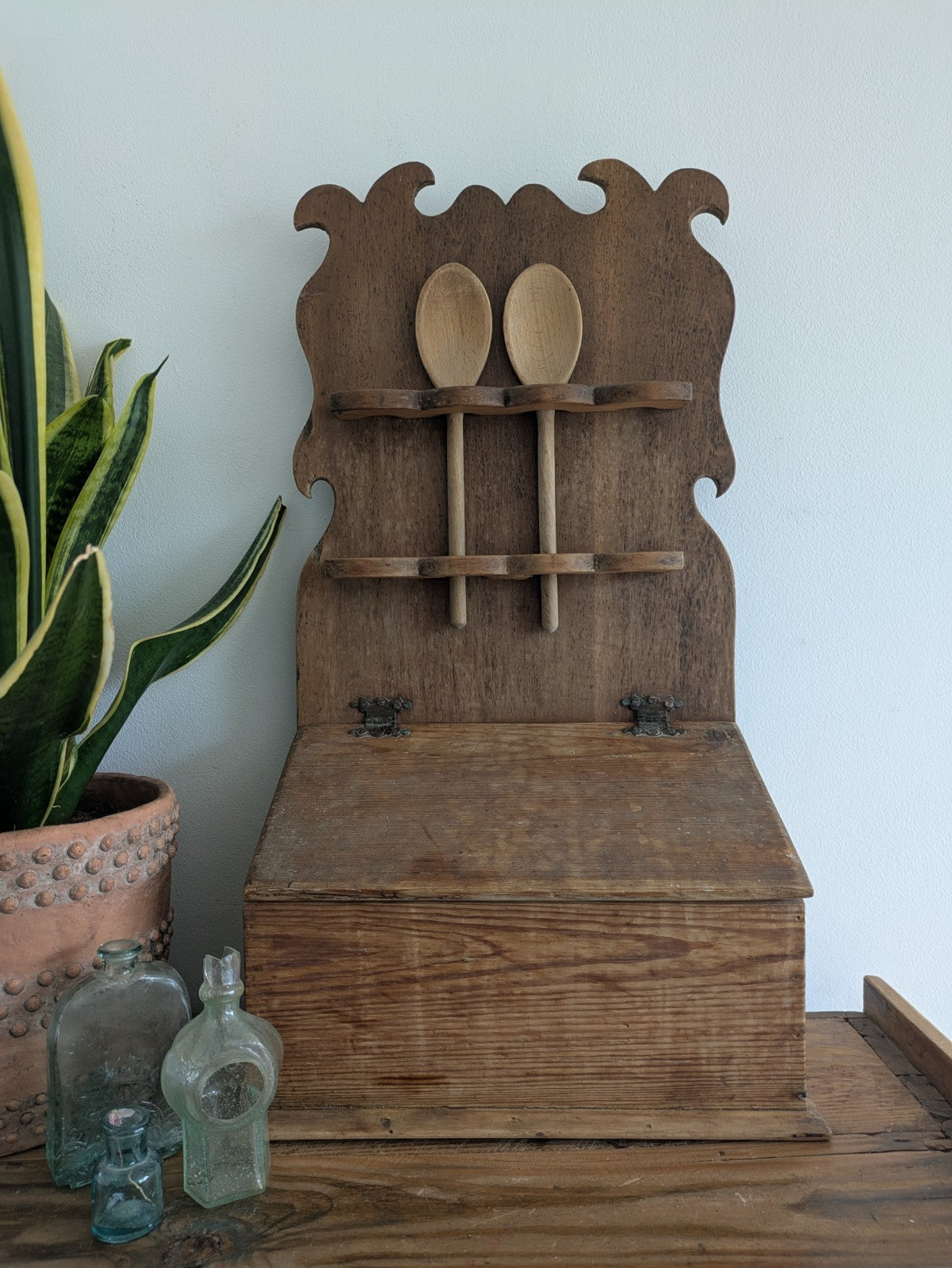 Antique Pine Spoon Rack Kitchen Rack 19th Century Rustic Kitchen Wall Candle Box