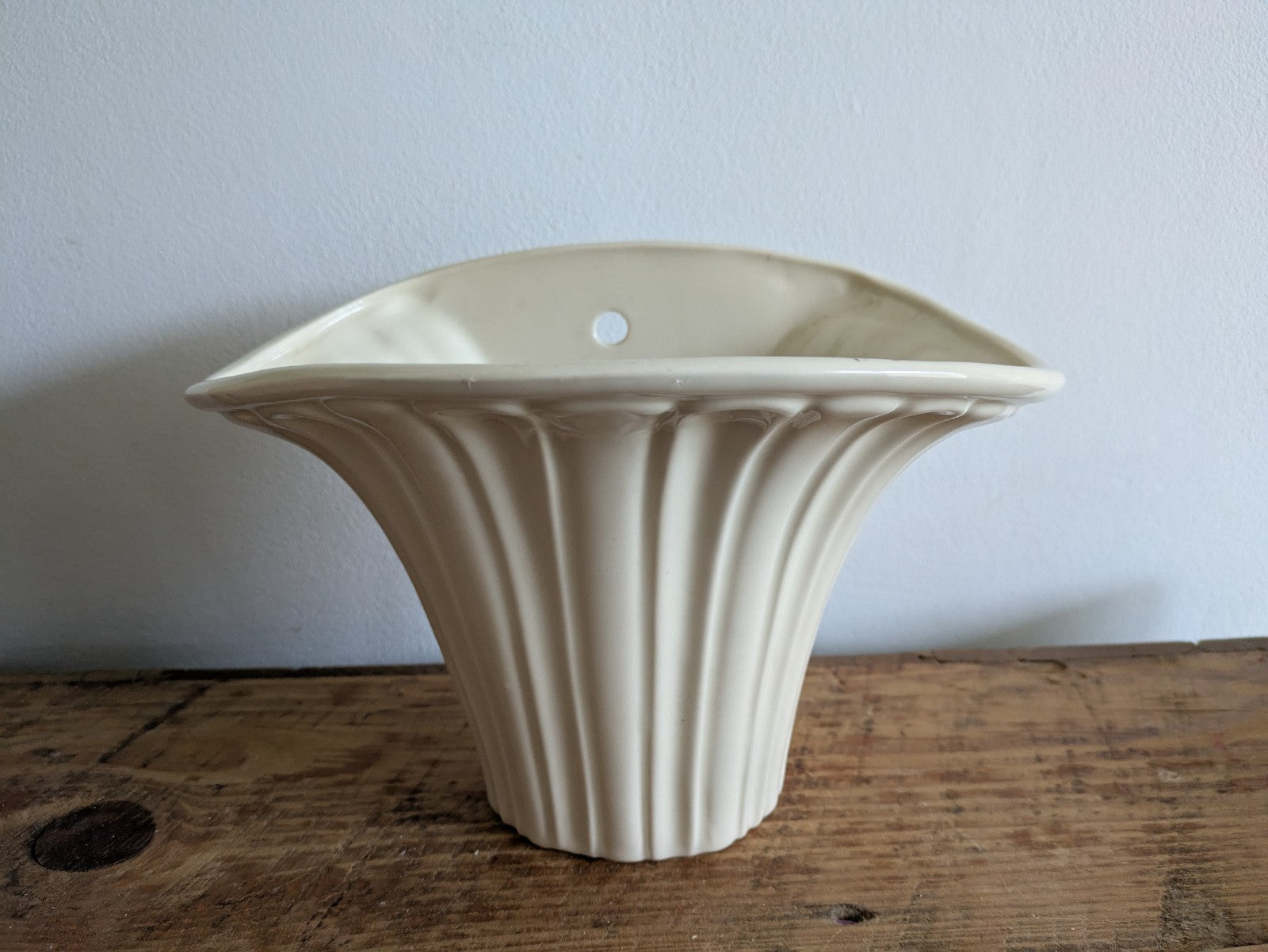 Large Fluted Ceramic White Wall Pocket Vase JM SHANNAN STEVENSON Planter Vintage