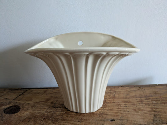 Large Fluted Ceramic White Wall Pocket Vase JM SHANNAN STEVENSON Planter Vintage