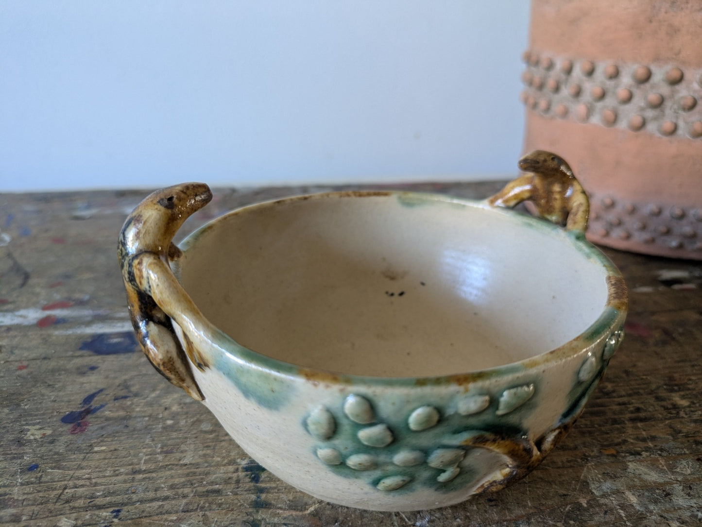 Ethnic Reptile Lizard Pottery Bowl Boho Hippy Zimbabwe Africa Dish Ooak VTG Old