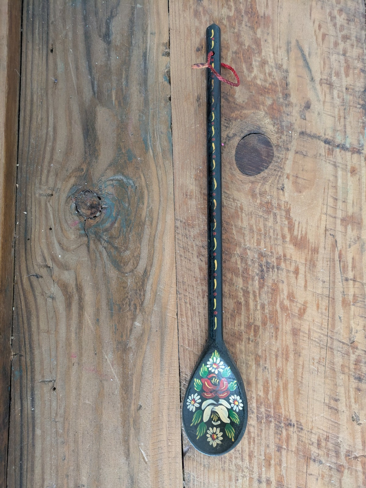Vintage Traditional Hand Painted Retro Canal Barge Ware Wooden Spoon Black Gypsy