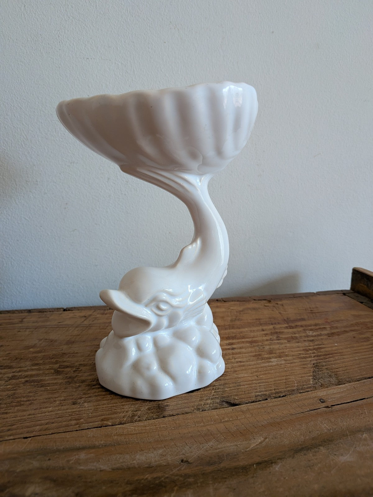 Pedestal Fish And Shell Ceramic Soap Dish Vintage 1950's-60's Dolphin Koi Clam 