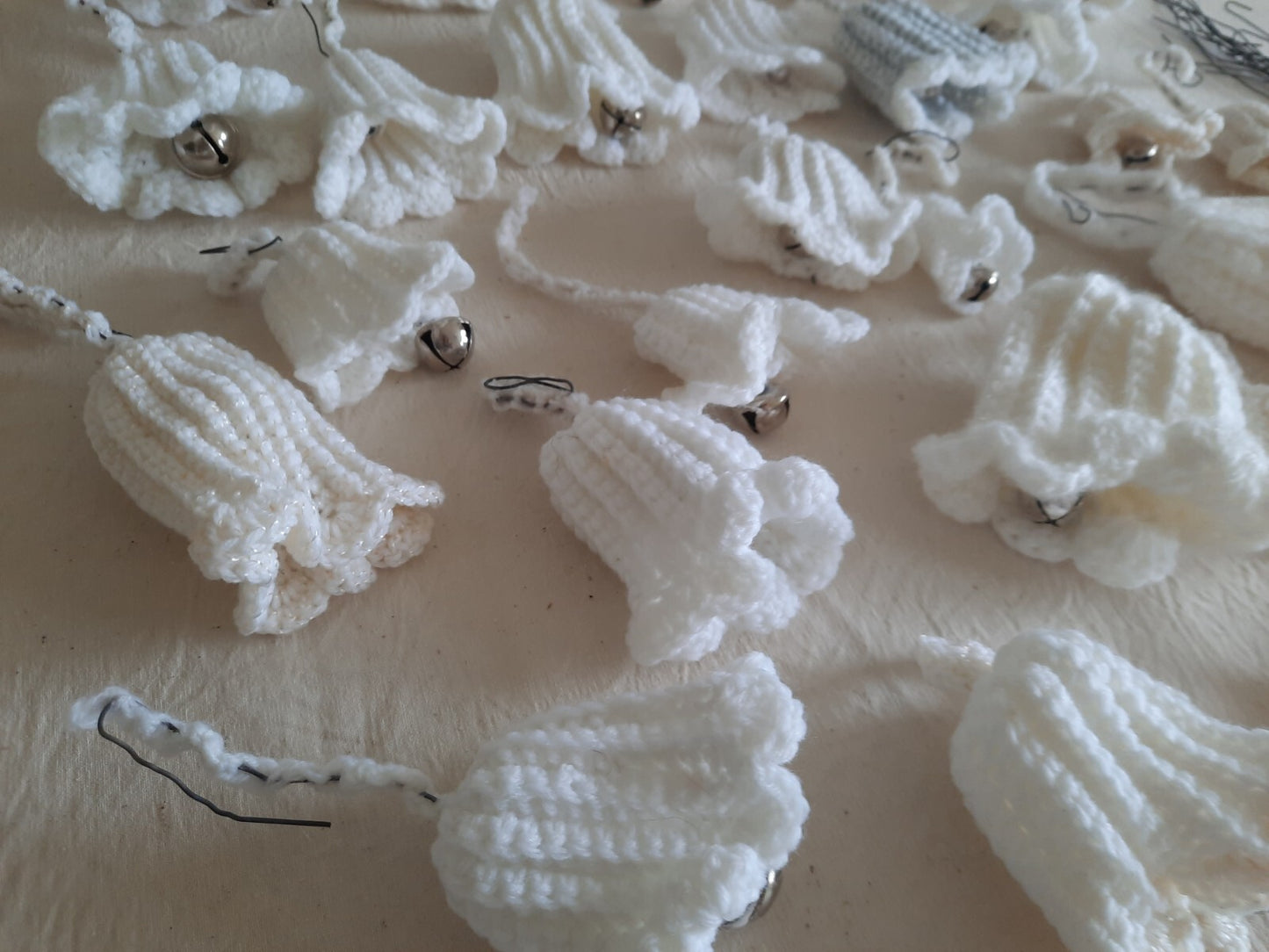 Vintage Christmas Ornament Lot Crochet Knitted 30 Bells Handmade Folk MCM Retro