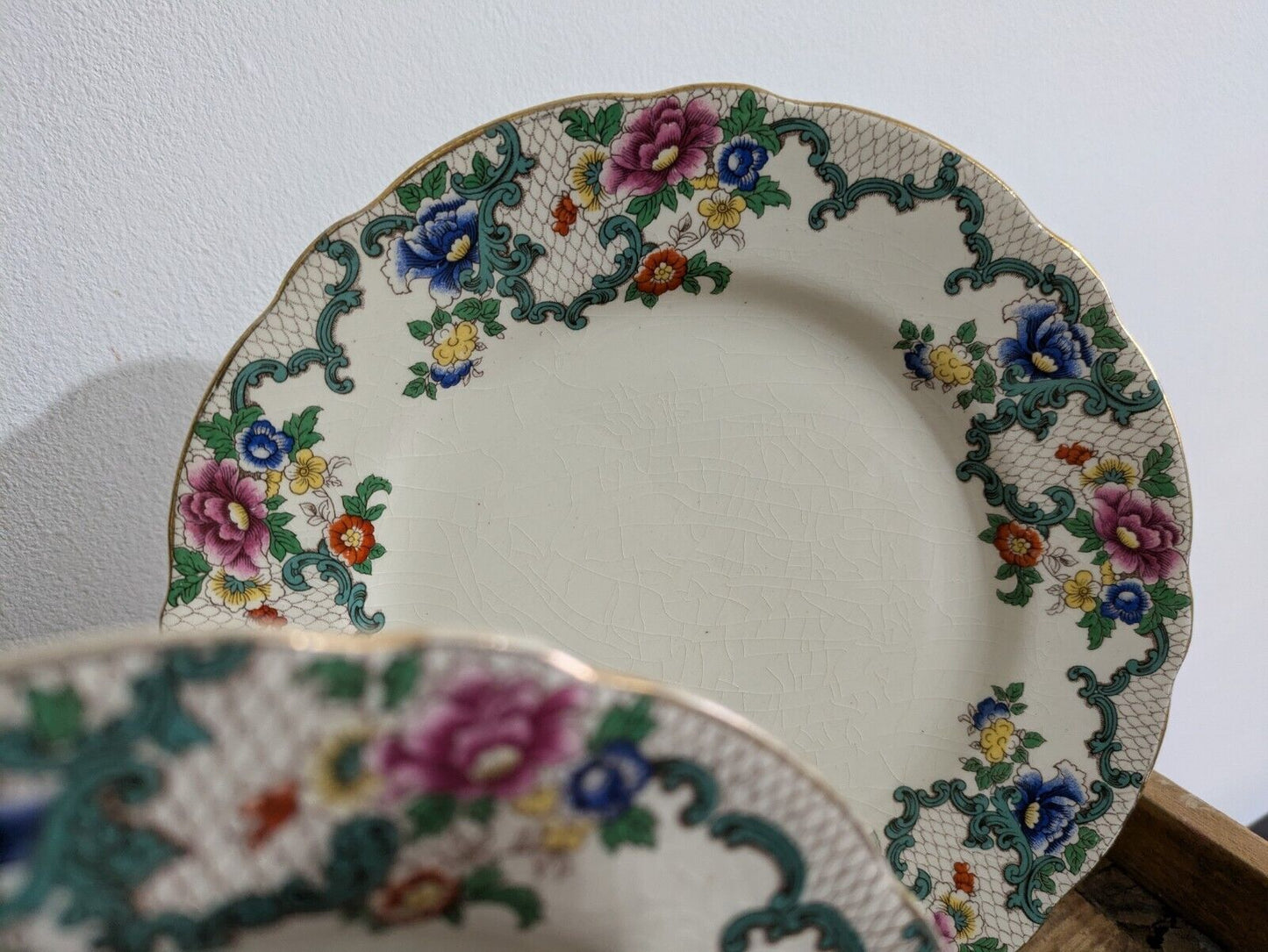 3x Antique English Royal Cauldon Pottery "Victoria" Plates Booths Floradora Mix