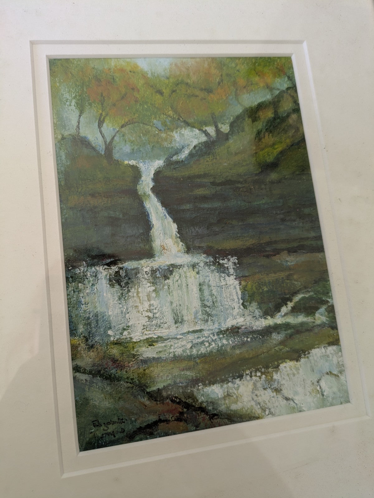 Welsh Artist Elizabeth Thomas Vintage Framed Painting Lower Glumfurngn Falls Vtg