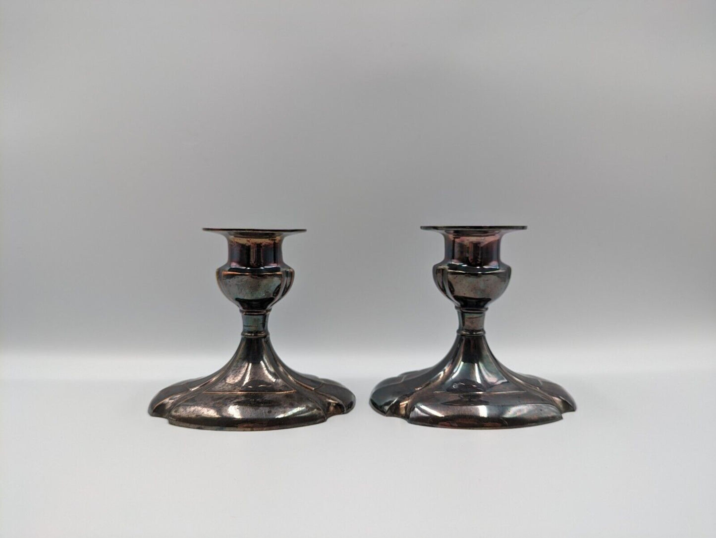 Vintage Electro Plated Zinc Alloy Candlestick Holders Pair Antique LB EP Prop 