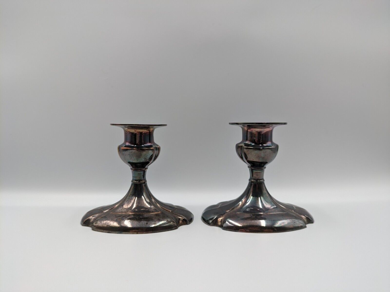 Vintage Electro Plated Zinc Alloy Candlestick Holders Pair Antique LB EP Prop 