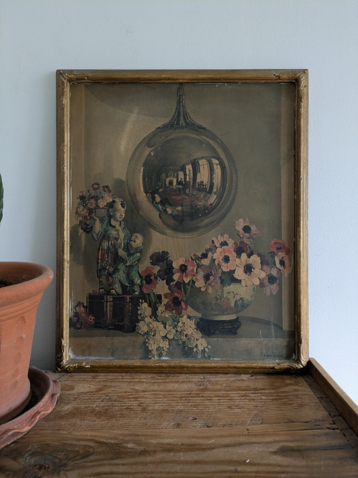 Herbert Davis Richter Reflections In A Silver Ball Signed RARE Print Framed Vtg