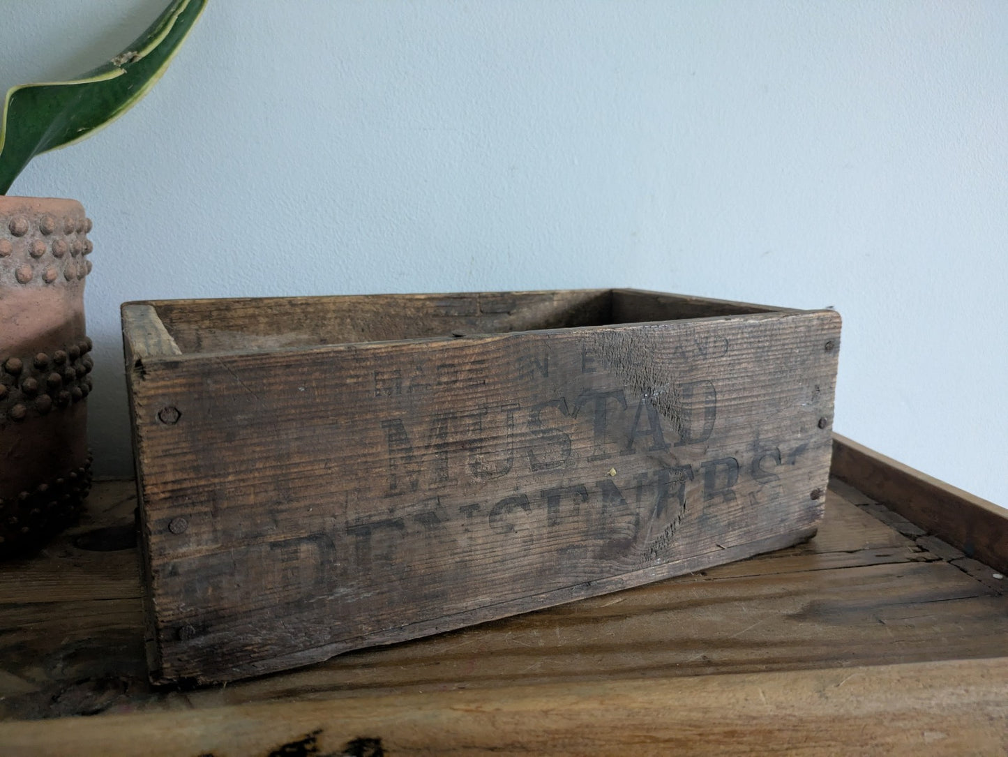 Vintage Wooden Mustard Denseners Crate Box Rustic Industrial Storage Advertising