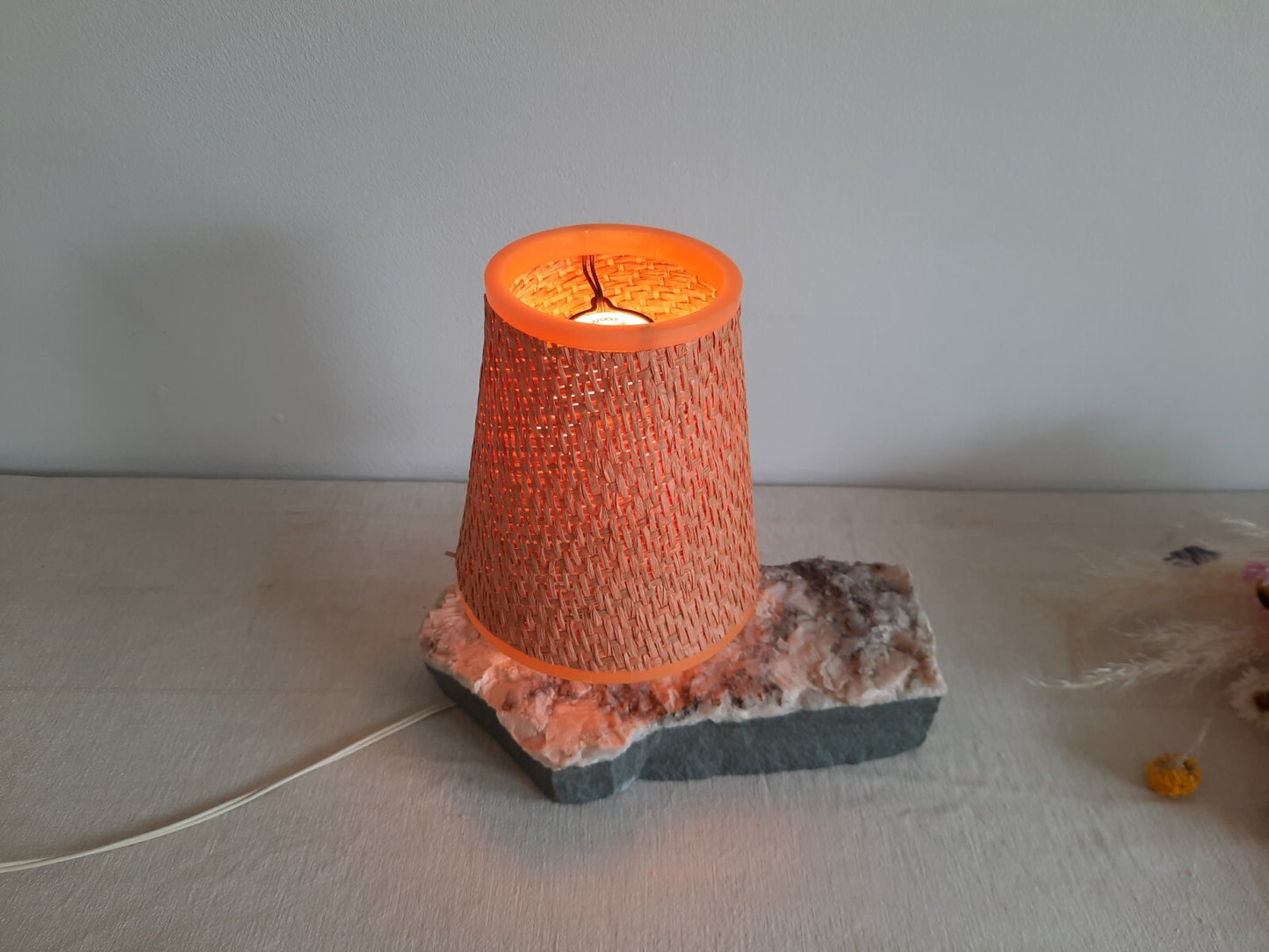 1970s Calcite On Limestone Lamp Crystal lamp Rare Shade Table Bedside Crystal 