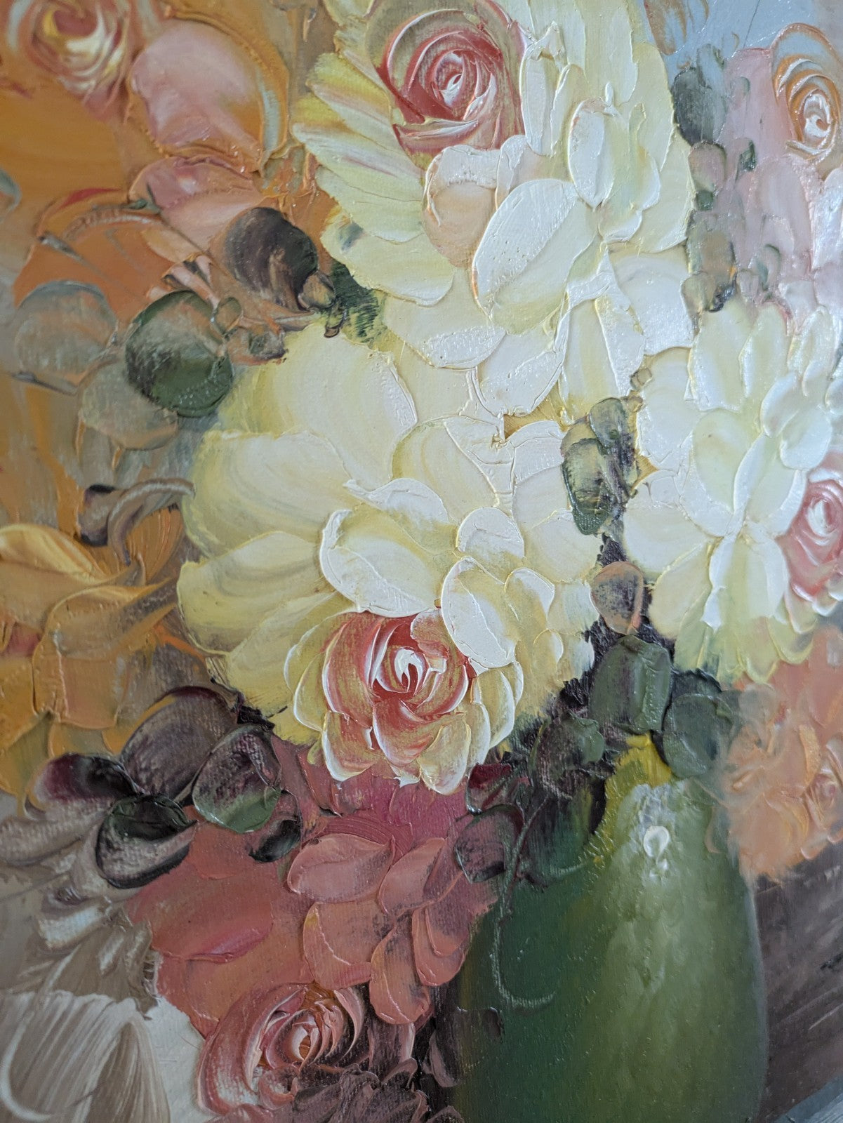 Original Oil Painting on Board Nicholas Bouquet Floral Roses Vase Flowers Signed