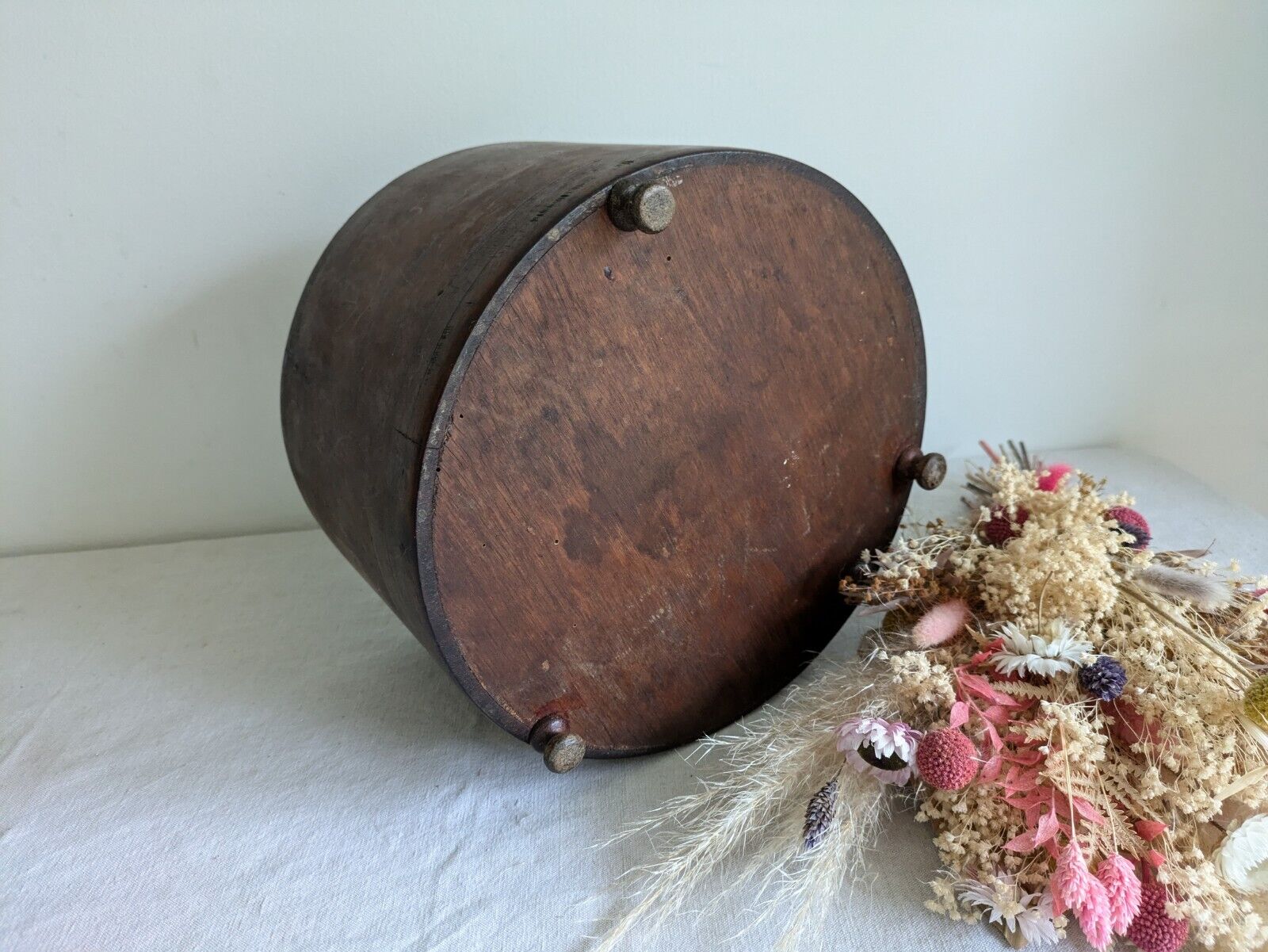 ANTIQUE BENTWOOD LINED WOOD ROUND WOODEN PLANTER PLANT POT TREEN VTG JARDINERE