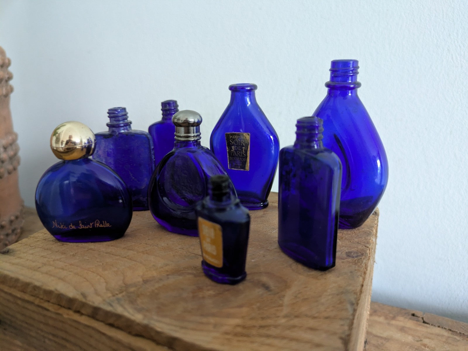 8x Niki de Saint Phalle Perfume Bottle Vtg Cobalt Blue Bourjois Soir de Paris 
