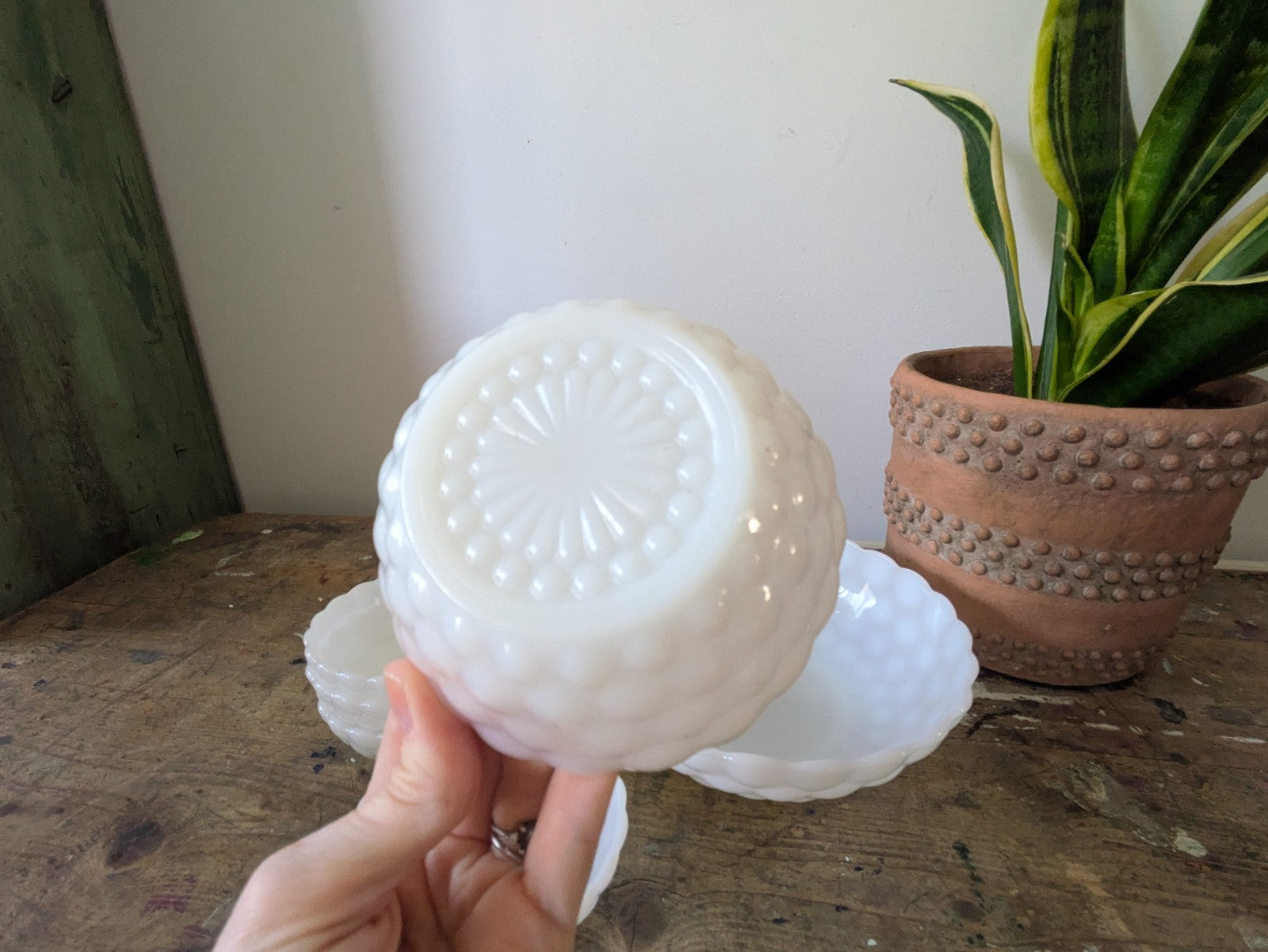 Set 6 MILK GLASS Anchor Hocking LG Bubble Serving Bowls Set Large Vintage White