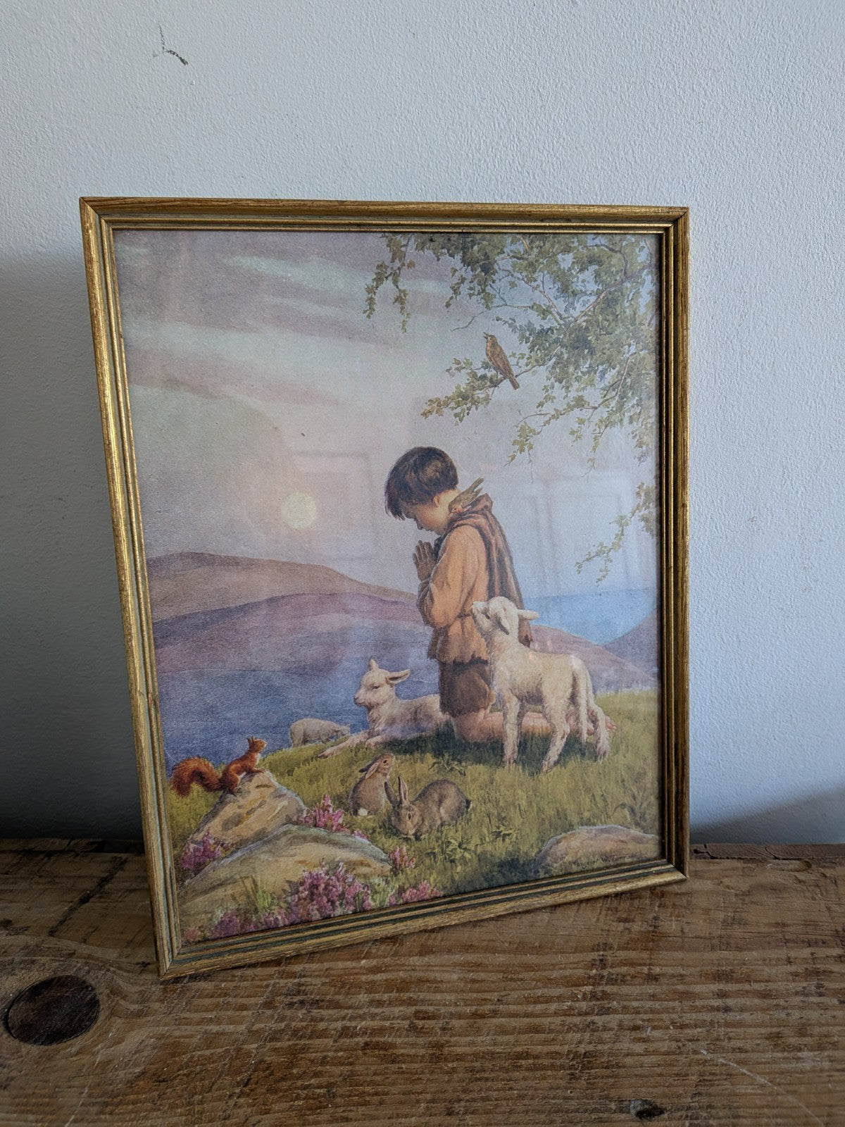 Vintage Framed Margaret Tarrant Print "He Prayeth Best Who Loveth Best" Picture 