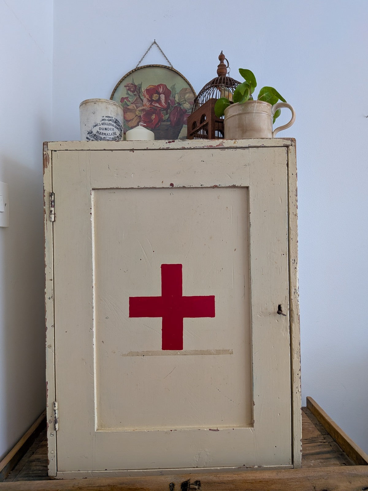 Vintage First Aid Medicine Cabinet Bathroom Wood Medical Prop Cupboard Sections