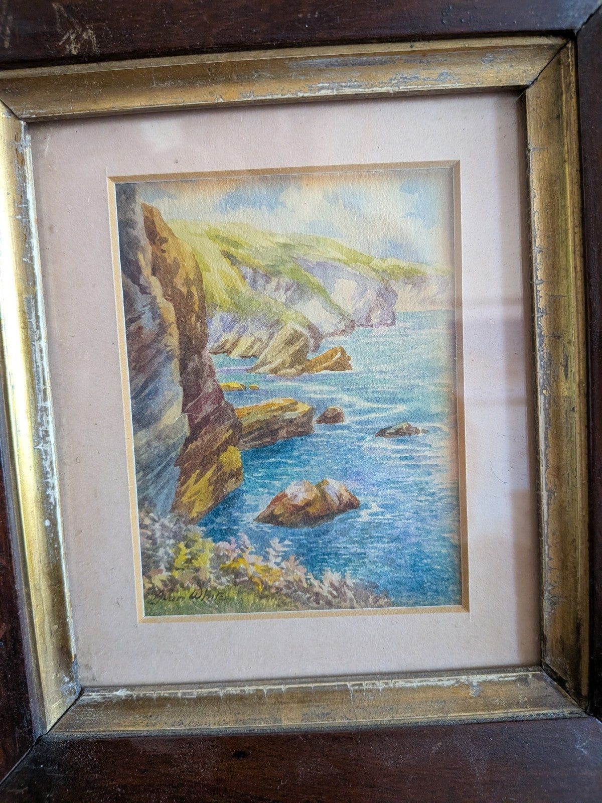 Pair Antique Framed Alan White Vtg Watercolour Signed Langcliff Woods Painting 