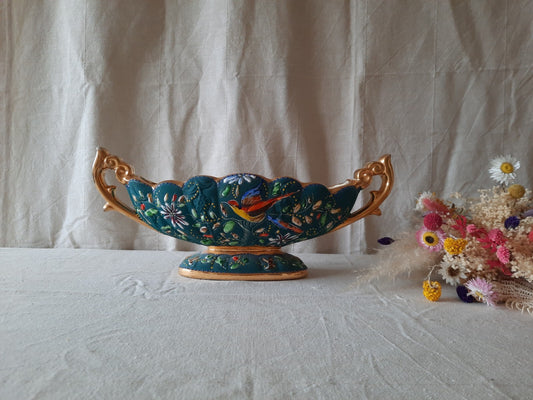 XL Henri Bequet Quaregnon Belgium Bird Of Paradise Large Vase 925 vintage Rare 