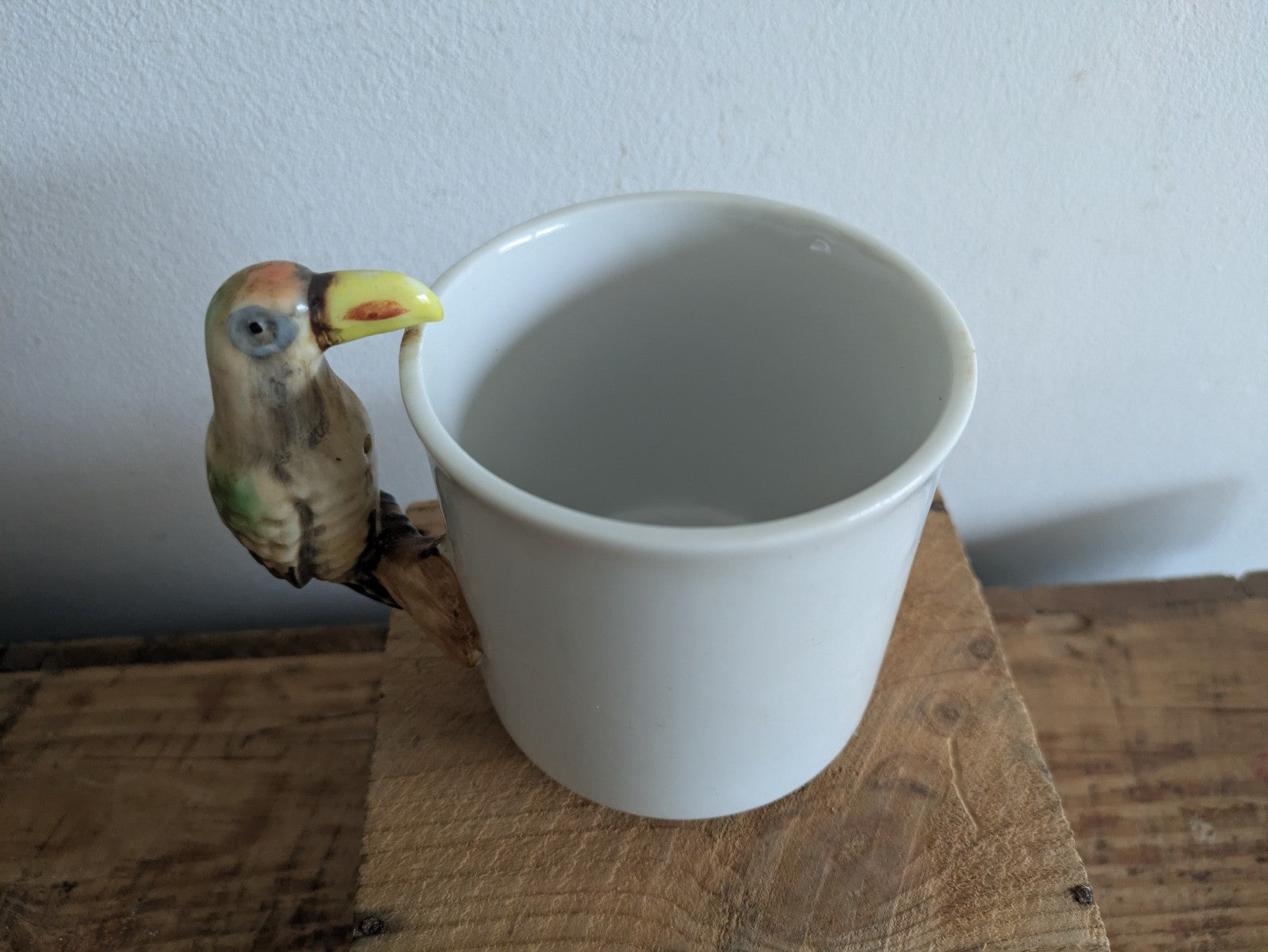 Vintage Ceramic Parrot Handle Coffee Mug Tea Cup Hand Painted Bird Rare Old Gift