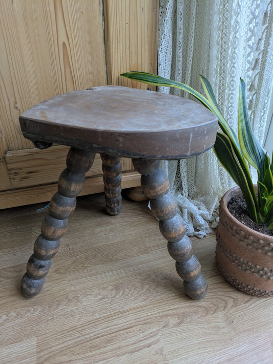 Antique 19th Century Vintage French Tripod Bobbin Leg Stool Plant Or Lamp Stand