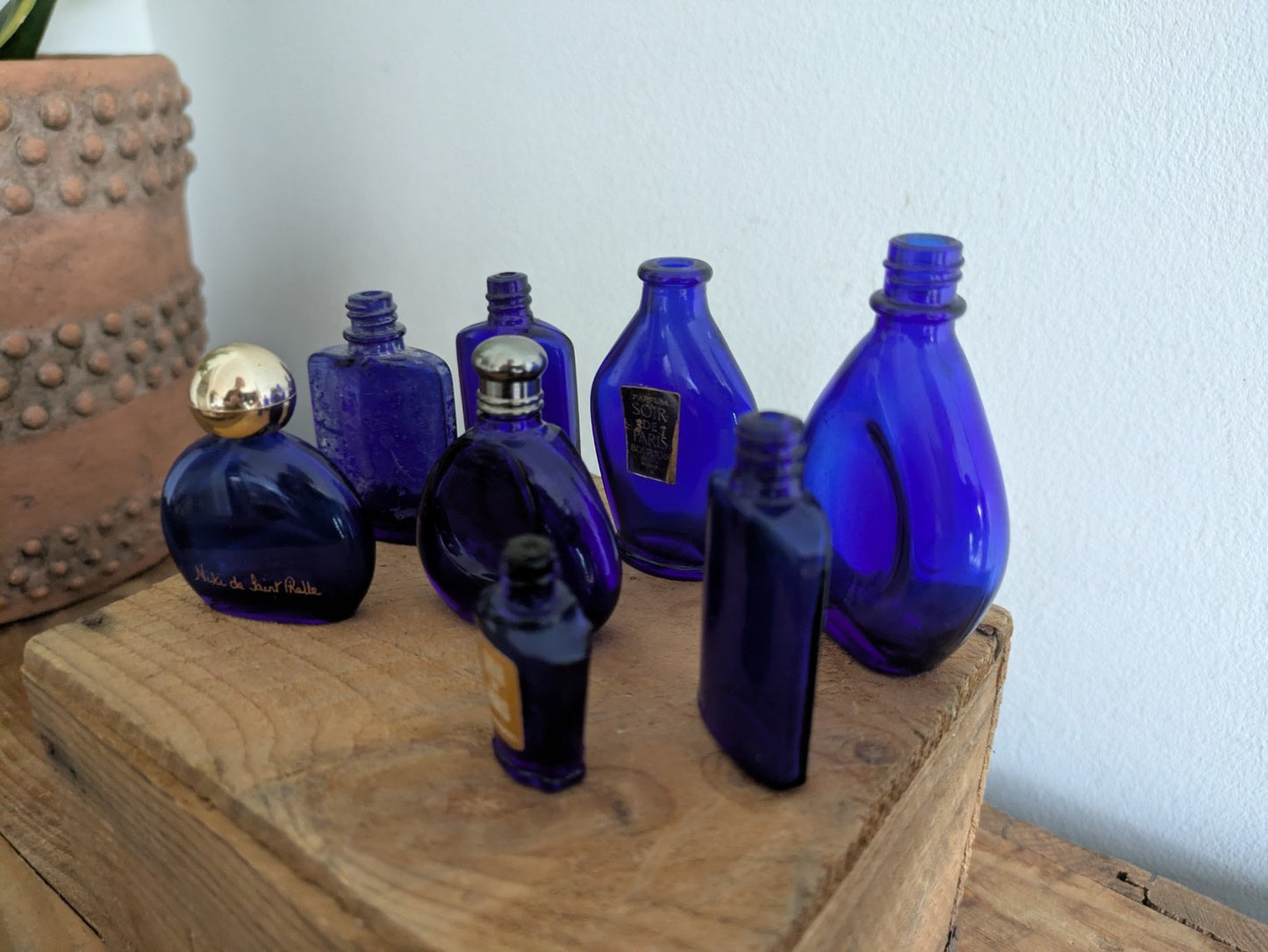 8x Niki de Saint Phalle Perfume Bottle Vtg Cobalt Blue Bourjois Soir de Paris 