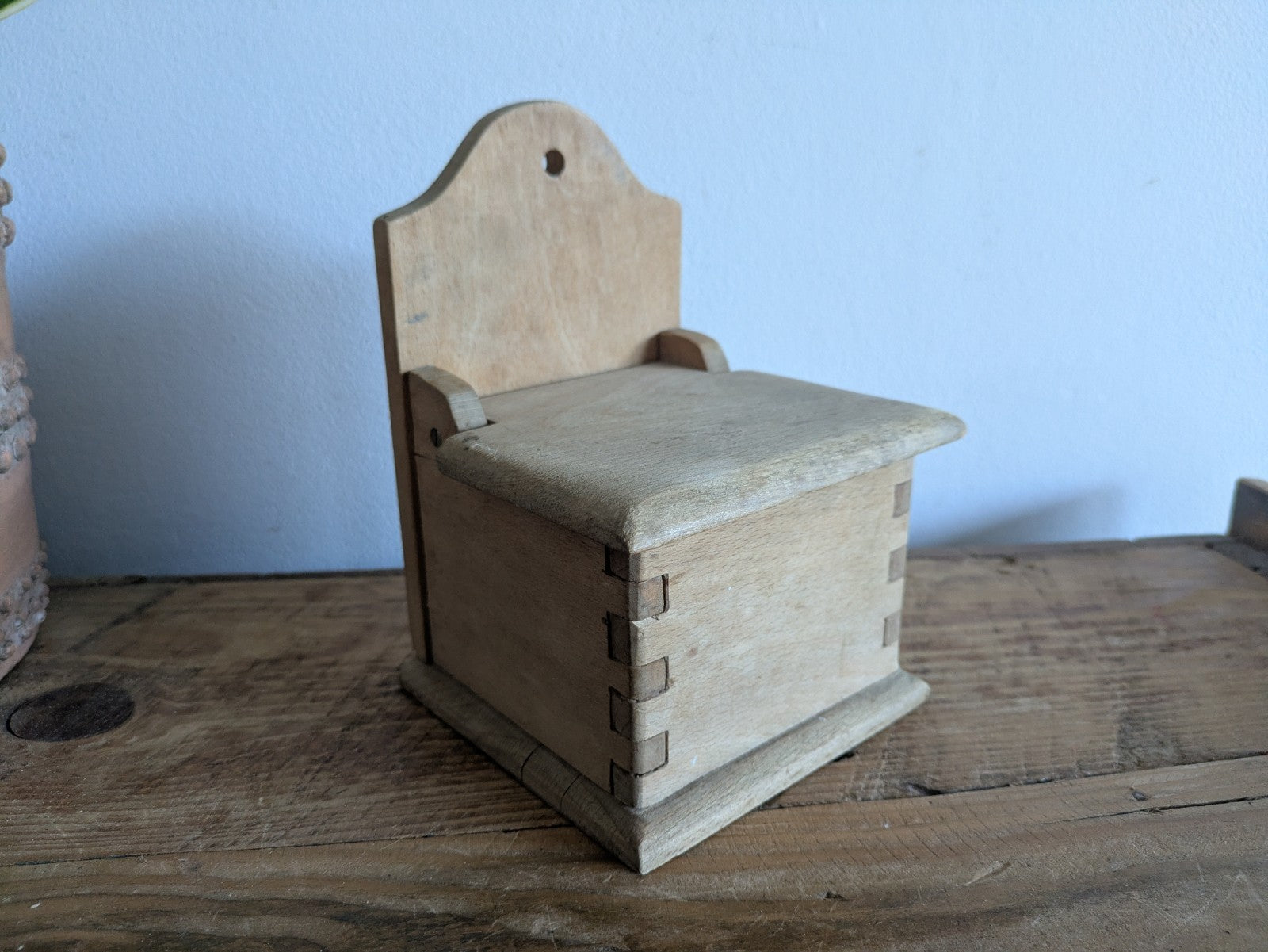 Antique Vintage Wooden Candle Salt Box Wall Sconce Key Gothic Original Old Shelf