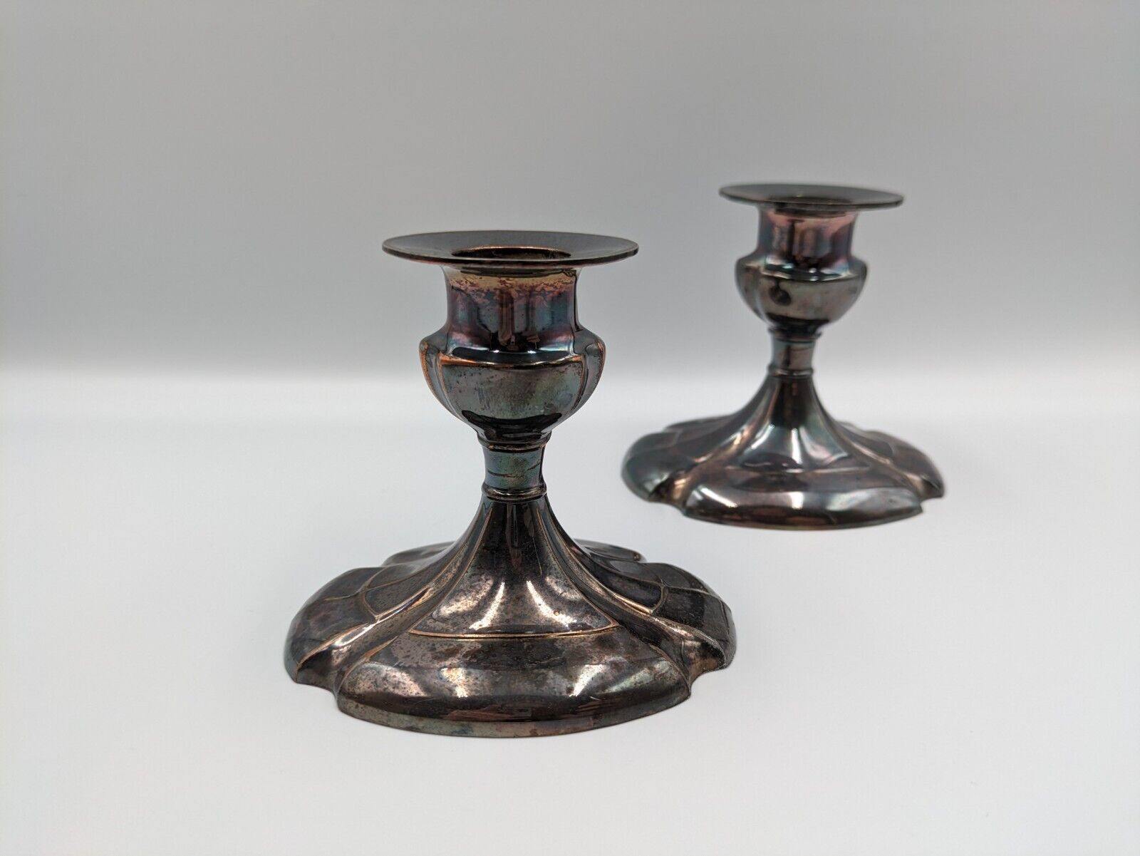 Vintage Electro Plated Zinc Alloy Candlestick Holders Pair Antique LB EP Prop 