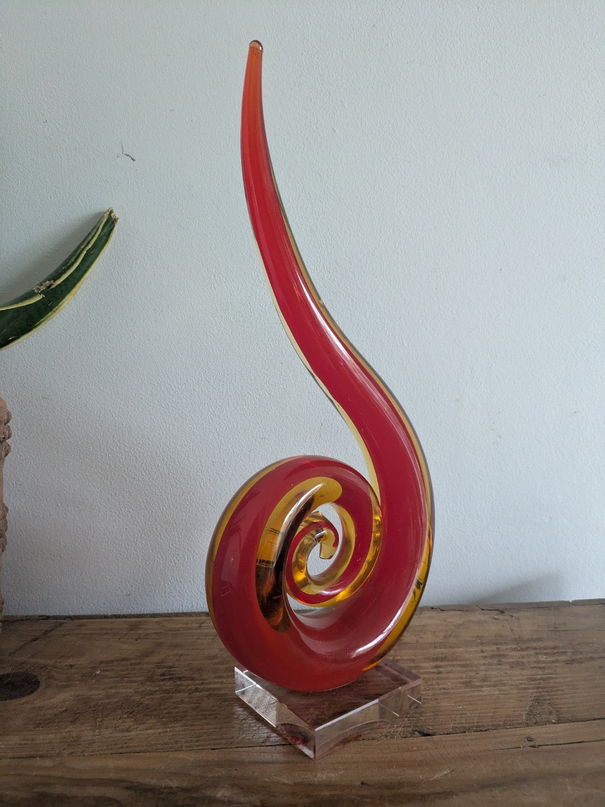 Hand Blown Murano Style Glassware Art Glass Fused Sculpture Swirl Twist Orange