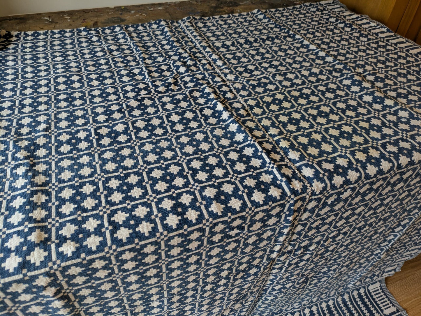 Antique Khes Vtg Cotton Throw Hand loomed Sofa Cover Double weave Sindi Rare Vgc