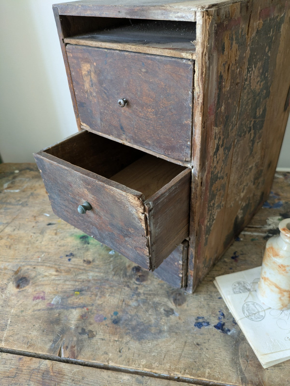 Antique Shop Diamond Dyes Display Cabinet Fitting Drawer Unit Advertising Vtg 