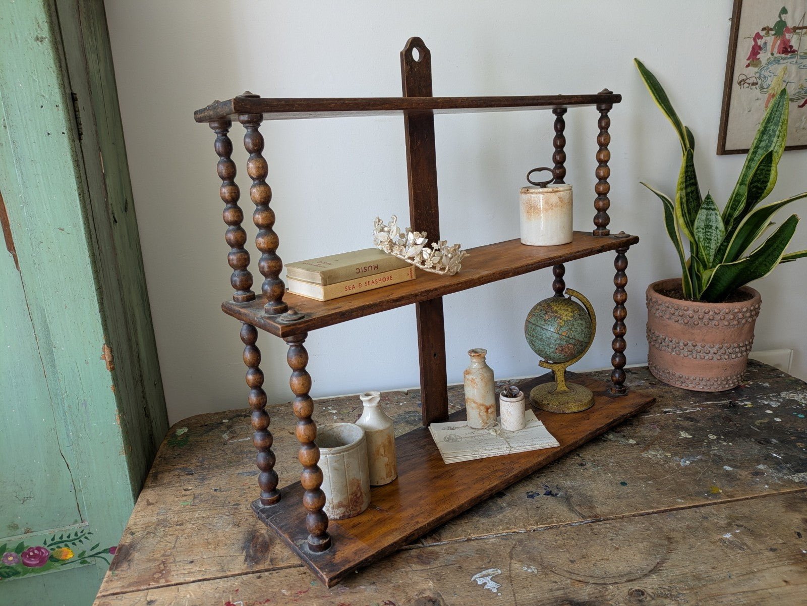 Antique Victorian French Console Shelves Whatnot Shelves with Bobbin Spindles