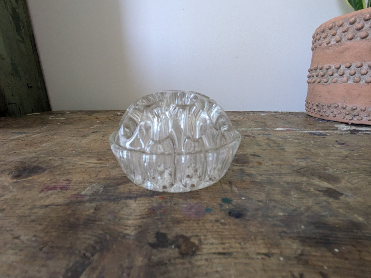 Vintage Glass Flower Frog with 19 Holes Paperweight Decor Florist Clear Vase Old