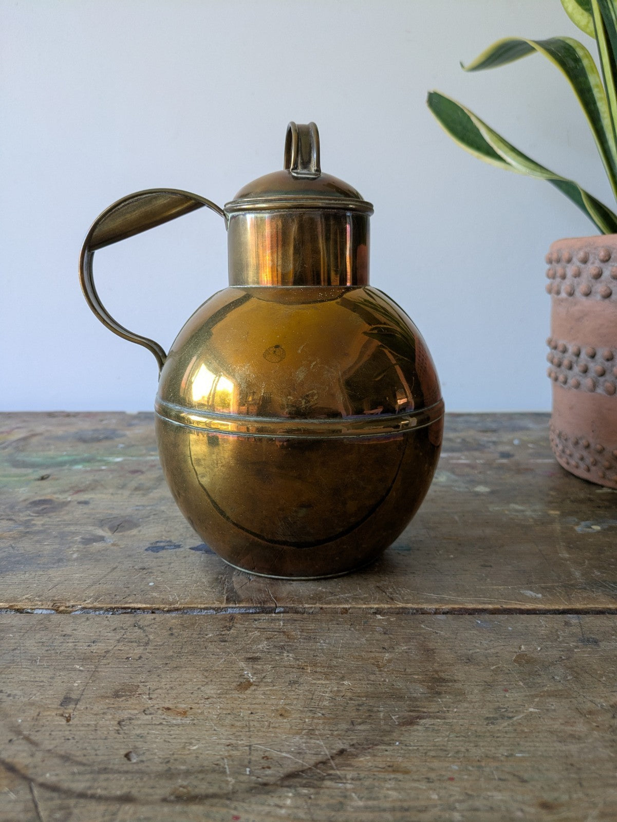 Vintage De La Rue Brass Guernsey Can Milk Jug Globe 22cm H Large Antique Kitchen