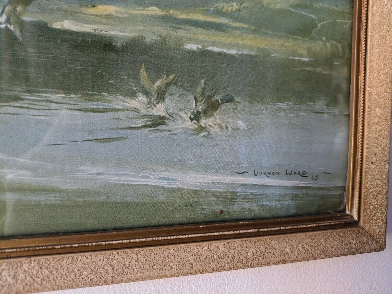 Vintage Vernon Ward Print Framed Art Painting The Flight Back 1945 Flying Ducks