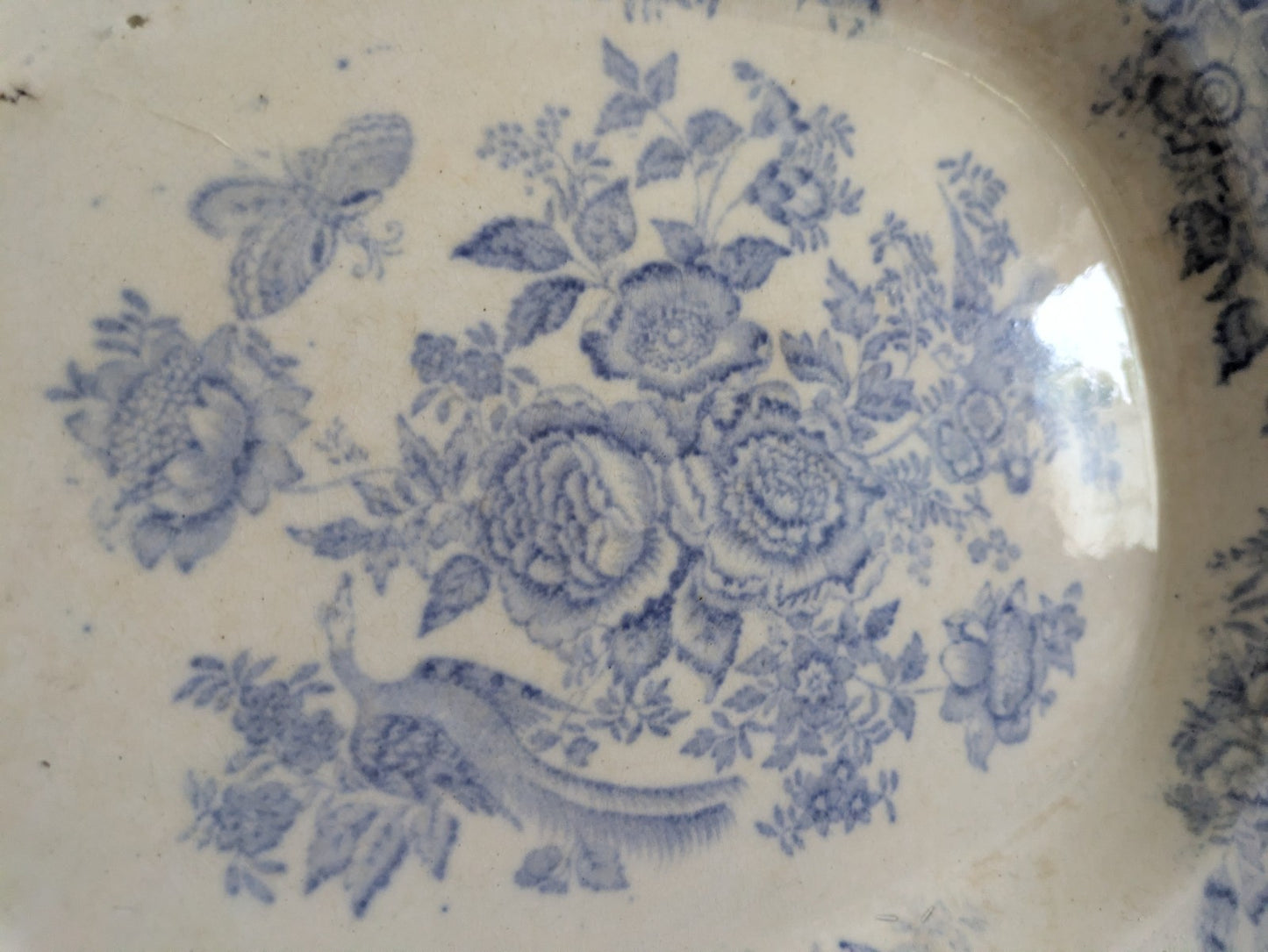 Asiatic Blue & White Vintage Victorian Antique Pheasant Serve Meat Plate Platter