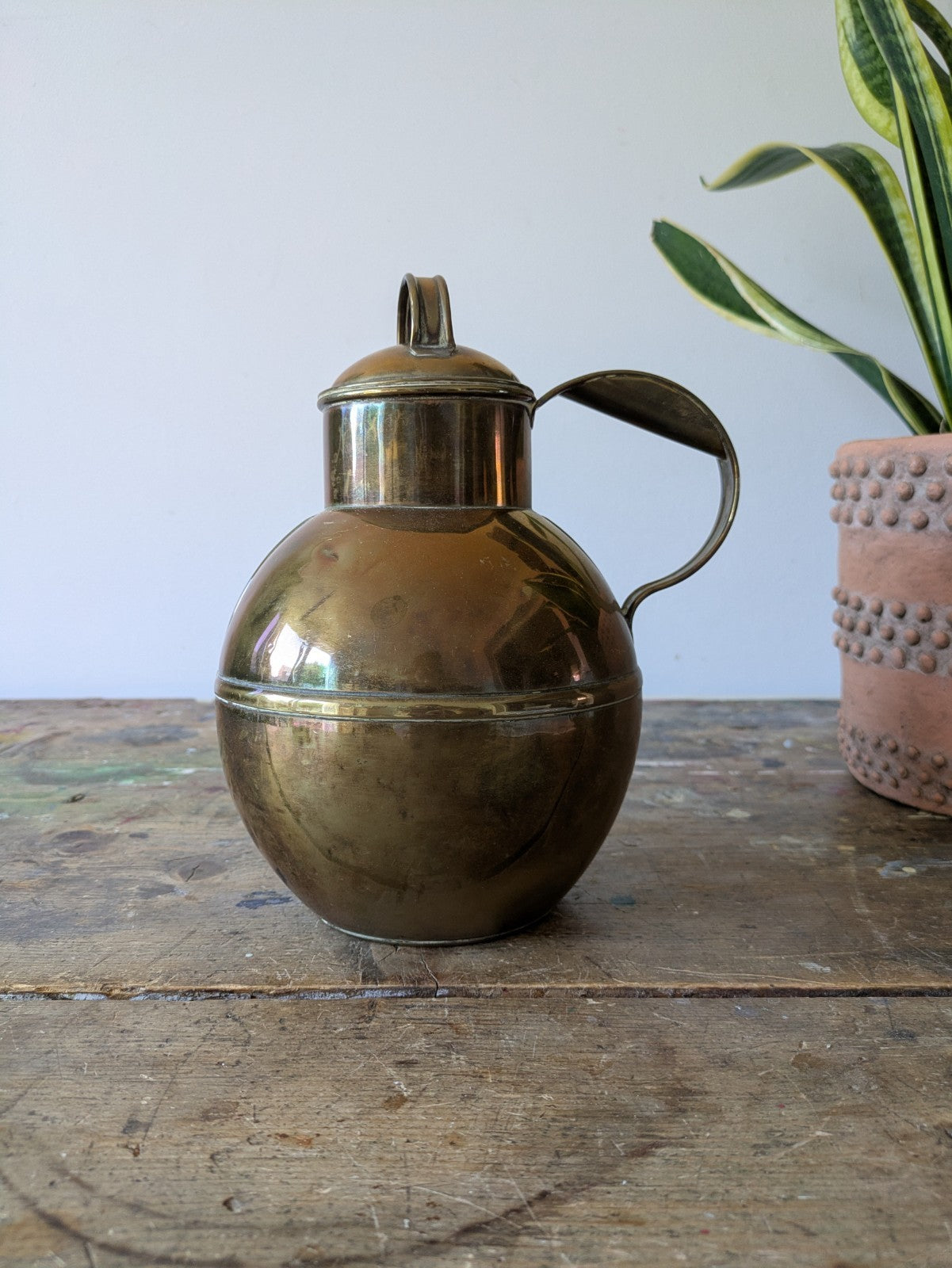 Vintage De La Rue Brass Guernsey Can Milk Jug Globe 22cm H Large Antique Kitchen