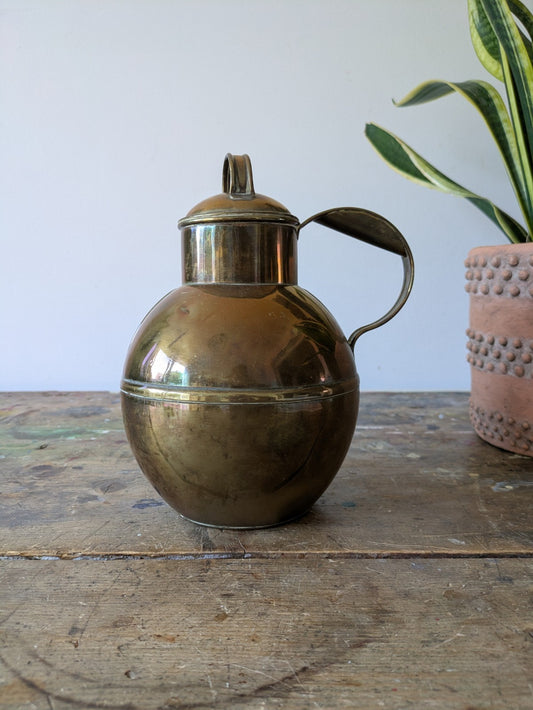 Vintage De La Rue Brass Guernsey Can Milk Jug Globe 22cm H Large Antique Kitchen