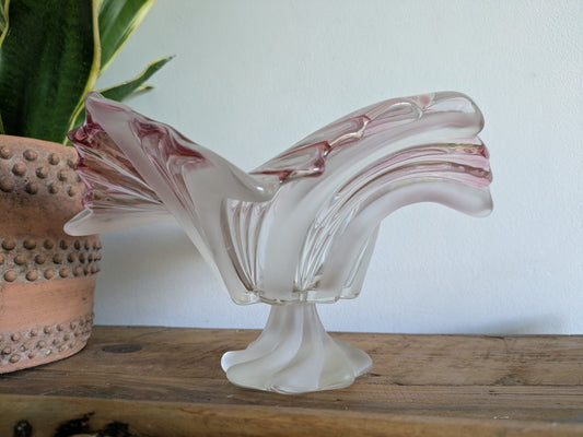 Vintage Walther Glass Belle Epoque Lead Crystal Foot Bowl 70s Red & White Large
